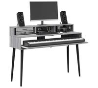 vidaXL Bureau de Studio Sonoma Gris 152 x 42,5 x 36 cm, Bureau Moderne, Espace Musique Pratique, Meuble Clavier en Bois, Setup Minimaliste pour la Chambre
