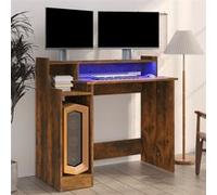 vidaXL Bureau avec étagères LED - Chêne fumé