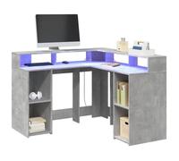 vidaXL Bureau et lumières LED gris béton 130x130x91cm bois ingénierie, bureau d'ordinateur, bureau d'écriture, meuble de 3309450