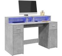 vidaXL Bureau et lumières LED Gris béton 140x55x91cm Bois d'ingénierie, Bureau de Travail, Bureau d'étude, Bureau à Domicile, Bureau d'écriture