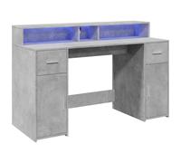 vidaXL Bureau et lumières LED Gris béton 140x55x91cm Bois d'ingénierie, Bureau de Travail, Bureau d'étude, Bureau à Domicile, Bureau d'écriture