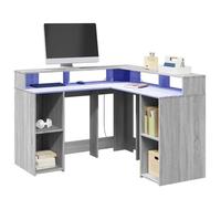 vidaXL Bureau Sonoma gris 130x130x91cm avec lumières LED bois ingénierie