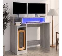 vidaXL Bureau à lumières LED Sonoma gris Bois d'ingénierie 97x45x90 cm
