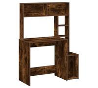 vidaXL Bureau étagères chêne fumé 100 x 45 x 140 cm Bois multicouche, bureau d'ordinateur, bureau autoportant, bureau avec étagères