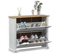 vidaXL Cabinet à Chaussures Corona Blanc 99 x 32 x 85 cm Pin Massif, Rangement spacieux, Meuble à Chaussures rectangulaire en Bois Rustique, Organiseur Solide pour l'entrée