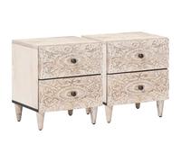 vidaXL Cabinet de Chevet avec tiroir 2 pcs Blanc 40 x 33,5 x 46 cm, Table rectangulaire en Bois de Mangue pour Salon, Table de Nuit, Meuble de Rangement Compact