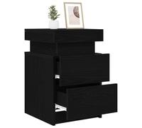 vidaXL Cabinet de Chevet avec tiroir 2 pcs Chêne Noir 35 x 39 x 55 cm, Table de Chevet Rustique, Organisateur de Chambre, à USB, avec lumière LED, en Bois d'ingénierie