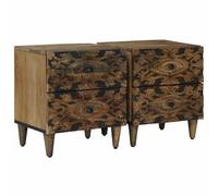vidaXL Cabinet de Chevet avec tiroir 2 pcs Marron 40 x 33,5 x 46 cm, Table rectangulaire en Bois de Mangue pour Salon, Table de Nuit, Meuble de Rangement Compact