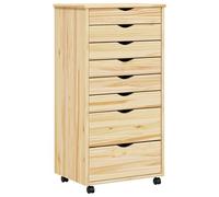 vidaXL Cabinet Roulant avec Tiroirs avec roue MOSS Vernis transparent, Meuble de rangement, rectangulaire, moderne, en pin durable, pratique, mobile, idéal pour le salon