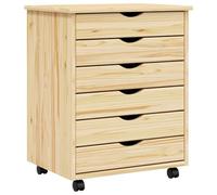 vidaXL Cabinet Roulant avec Tiroirs avec roue MOSS Vernis transparent, Meuble à roulettes moderne, rangement rectangulaire, tiroir mobile, organisateur en pin pour salon, bureau à domicile