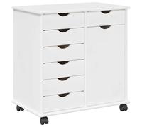 vidaXL Cabinet Roulant Blanc 63,5 x 39 x 65,5 cm Bois de Pin Massif, Meuble à roulettes rectangulaire élégant, Rangement Minimaliste pour Bureau, Cuisine, Chambre, en pin Massif