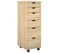 vidaXL Cabinet Roulant Marron 34 x 39 x 93,5 cm Bois de Pin Massif, Mobilier d'étude, Cabinet Roulant Minimaliste, Grand Espace de Rangement, Organisateur Moderne pour Bureau à Domicile