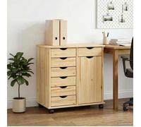 vidaXL Cabinet Roulant Marron 63,5 x 39 x 65,5 cm Bois de Pin Massif, Meuble à roulettes rectangulaire élégant, Rangement Minimaliste pour Bureau, Cuisine, Chambre, en pin Massif