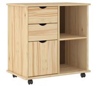 vidaXL Cabinet Roulant Marron 63,5 x 39 x 65,5 cm Bois de Pin Massif, Cabinet de Rangement en Bois Minimaliste, mobilier de Bureau Mobile, Organiseur Polyvalent avec Roues