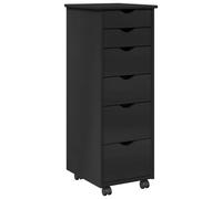 vidaXL Cabinet Roulant Noir 34 x 39 x 93,5 cm Bois de Pin Massif, Mobilier d'étude, Cabinet Roulant Minimaliste, Grand Espace de Rangement, Organisateur Moderne pour Bureau à Domicile