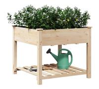 vidaXL Cache-Pot de Jardin avec étagère Beige 90 x 90 x 76,5 cm, Jardin et terrasse, bac en Bois Minimaliste pour Balcon, Patio, Porche, Plantes aromatiques, Fleurs et feuillages