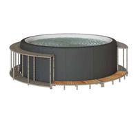 vidaXL Cadre de bain à remous rangement et marche gris résine tressée