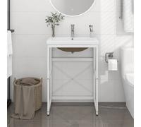 vidaXL Cadre de lavabo de salle de bain vasque à encastrer Blanc Fer