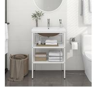 vidaXL Cadre de Lavabo de Salle de Bain avec Vasque à Encastrer, Support de Lavabo avec Rangement, Meuble sous Évier 3101374.