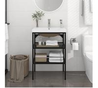 vidaXL Cadre de lavabo de Salle de Bain Vasque à encastrer Noir Fer, Cadre de lavabo, Meuble de Salle de Bain, Cadre Console de lavabo