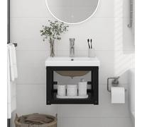 vidaXL Cadre de lavabo de salle de bain vasque à encastrer Noir Fer