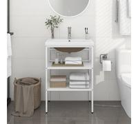 vidaXL Cadre de lavabo de salle de bain – Vasque à encastrer – Support avec rangement en fer blanc
