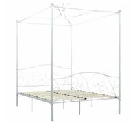 vidaXL Cadre de Lit à Baldaquin Lit Double Lit Adulte Lit Coffre Sommier à Lattes Chambre à Coucher Maison Intérieur Blanc Métal 140x200 cm