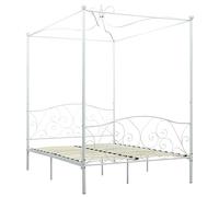 vidaXL Cadre de Lit à Baldaquin Lit Double Lit Adulte Lit Coffre Sommier à Lattes Chambre à Coucher Maison Intérieur Blanc Métal 120x200 cm