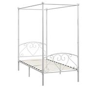 vidaXL Cadre de Lit à Baldaquin Lit Simple Lit Adulte Lit Coffre Sommier à Lattes Chambre à Coucher Maison Intérieur Blanc Métal 90x200 cm