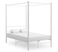 vidaXL Cadre de Lit à Baldaquin Sommier à Lattes Lit Double Adulte Cadre à Lattes sur Pied Chambre à Coucher Maison Intérieur Blanc Métal 120x200 cm