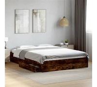 vidaXL Cadre de lit avec tiroirs sans matelas chêne fumé 160x200 cm Marron