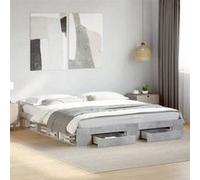 VidaXL Cadre de Lit à Tiroirs Double Gris Béton 180x200 cm en Bois d'Ingénierie - Lit de Rangement