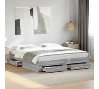 vidaXL Cadre de lit à tiroirs sonoma gris 180x200 cm bois d'ingénierie, lit, lit de rangement, cadre de lit double, lit 3280368 Gris G