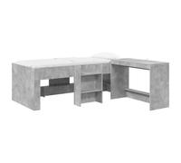 vidaXL Cadre de Lit avec Bureau 2 pc Gris béton Bois d'ingénierie, Cadre de lit Moderne, Espace de Travail Compact, Design à Lattes en Bois, Combo Meuble Fonctionnel