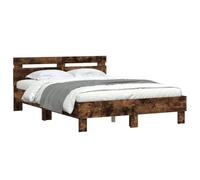 vidaXL Cadre de lit avec tête de lit et LED – Lit double 120x190 cm, chêne fumé, sommier à lattes