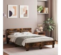 vidaXL Cadre de Lit avec Tête de Lit et LED, Lit Double avec Sommier à Lattes, Lit Adulte de Chambre, Chêne Fumé 120x190 cm Bois d'Ingénierie