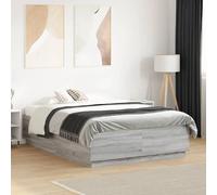 vidaXL Cadre de lit avec LED sans matelas sonoma gris 135x190 cm