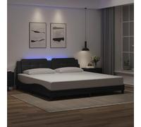 vidaXL Cadre de Lit avec LED sans Matelas Zadar, Lit Rembourré, Lit Double, Lit Adulte de Chambre à Coucher Intérieur, Moderne, Noir 200x200 cm
