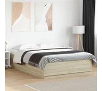 vidaXL Cadre de Lit avec Lumières LED, Lit Double avec Sommier à Lattes, Lit Adulte de Chambre, Moderne, Chêne Sonoma 120x200 cm Bois Ingénierie
