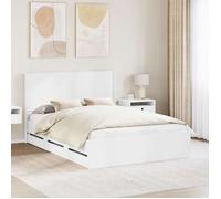 vidaXL Cadre de lit avec Rangement et tête de lit Blanc 160 x 200 cm, Lit rectangulaire Chic, Cadre Moderne, Rangement Pratique, Bois ingénieur, Meubles pour Chambre organisée