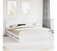 vidaXL Cadre de lit avec Rangement et tête de lit Blanc 180 x 200 cm, Lit rectangulaire Chic, Cadre Moderne, Rangement Pratique, Bois ingénieur, Meubles pour Chambre organisée