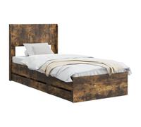 vidaXL Cadre de lit avec Rangement et tête de lit Chêne fumé, Essentiels pour la Chambre, Cadre de lit Moderne, Design rectangulaire, Rangement Pratique pour Le mobilier Contemporain