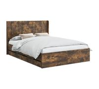 vidaXL Cadre de lit avec Rangement et tête de lit Chêne fumé, Lit rectangulaire Chic, Cadre Moderne, Rangement Pratique, Bois ingénieur, Meubles pour Chambre organisée