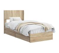 vidaXL Cadre de lit avec rangement et tête de lit Chêne Sonoma, Lit moderne de rangement, cadre rectangulaire, tête de lit élégante, style minimaliste, confort organisé