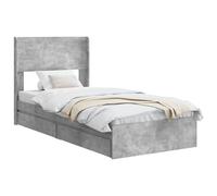 vidaXL Cadre de lit avec rangement et tête de lit Gris béton, Lit moderne de rangement, cadre rectangulaire, tête de lit élégante, style minimaliste, confort organisé