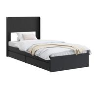 vidaXL Cadre de lit avec rangement et tête de lit Noir 75 x 190 cm, Lit moderne de rangement, cadre rectangulaire, tête de lit élégante, style minimaliste, confort organisé
