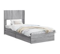 vidaXL Cadre de lit avec rangement et tête de lit Sonoma gris, Lit moderne de rangement, cadre rectangulaire, tête de lit élégante, style minimaliste, confort organisé
