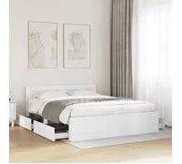 vidaXL Cadre de lit avec tête de lit blanc 160x200cm bois d'ingénierie, meubles de chambre à coucher, lit double, sommier, 3295548