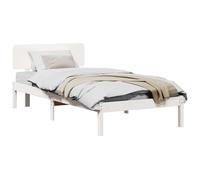 vidaXL Cadre de lit avec tête de lit Blanc 90 x 190 cm Pin Massif, Cadre de lit en Bois Moderne, Design Minimaliste rectangulaire, Support slats Solide, Meuble Chambre en pin