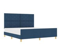 vidaXL Cadre de lit avec tête de lit Bleu 180 x 200 cm tissu | Le look moderne des blocs en diamant donne un côté chic, Parfait pour un matelas double pour deux personnes, Cadre en bois